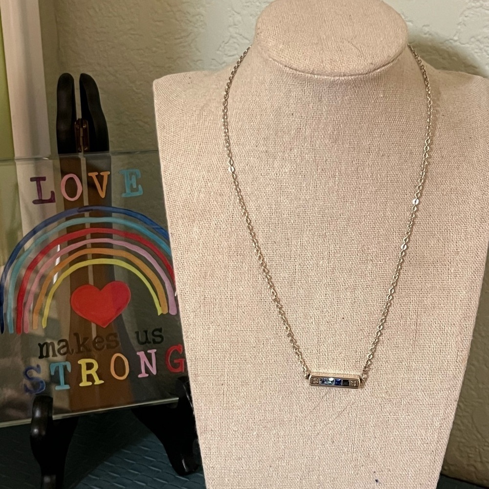 Brighton Silver Bar Necklace with Blue Highlights